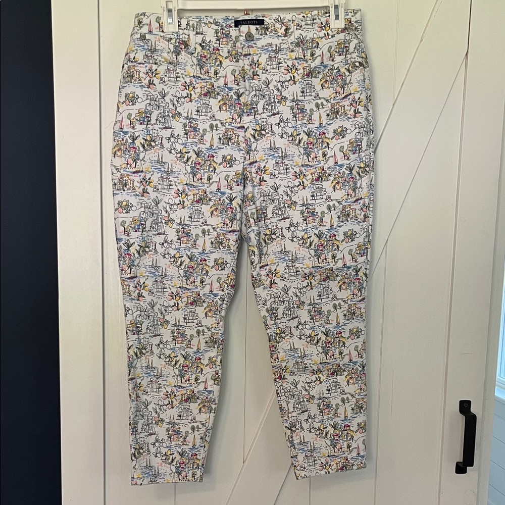 Talbots White Amalfi coast print Slim Crop Chinos.Sz 14! Stand out on vaca!🍋⛵️